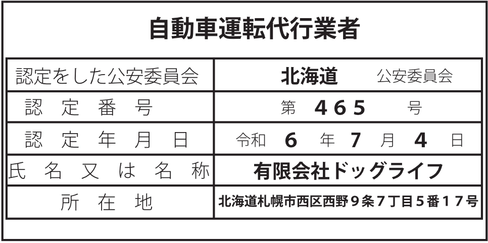 ノウスノウ運転代行自動車運転代行業者標識